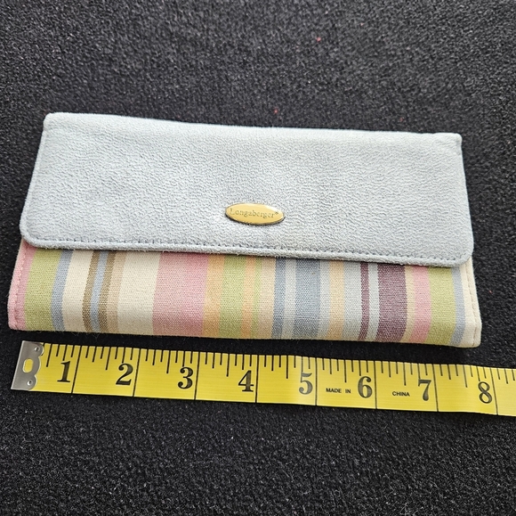 Longaberger Light Blue Suede and Stripes Large Wallet-Faux Leather - Picture 11 of 11